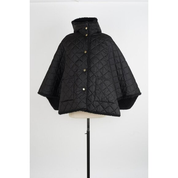 $1,980 Mackintosh Reversible Shearling Quilted Poncho Jacket Black Size 8 NEW